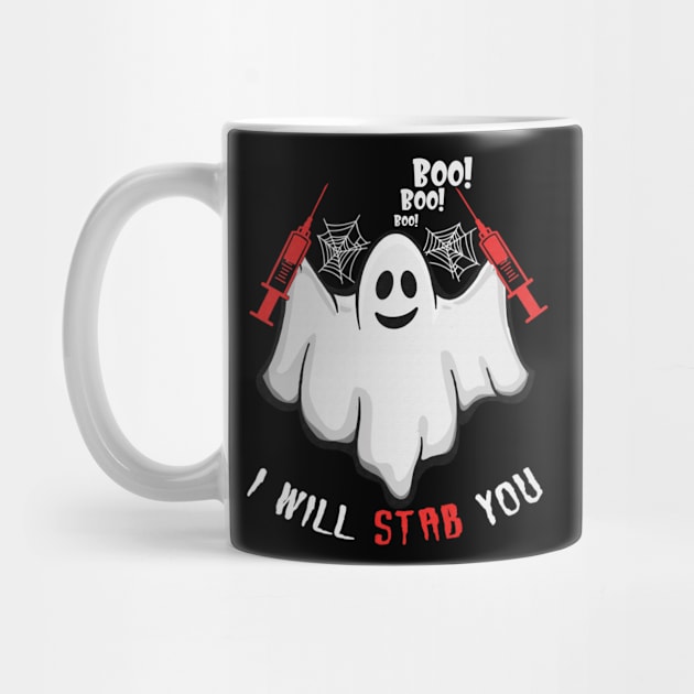 Cartoon ghost I will stab you tshirt funny halloween gift shirt by American Woman